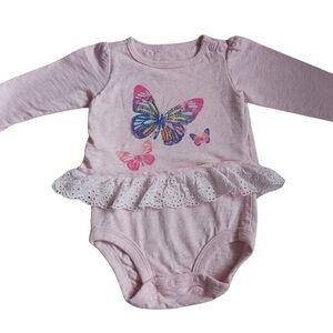 Baby Girl Pink Long Sleeve Baby Onesie with Butterfly Design